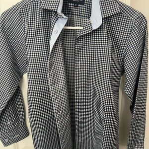 Boys Navy and White Check Dress Shirt